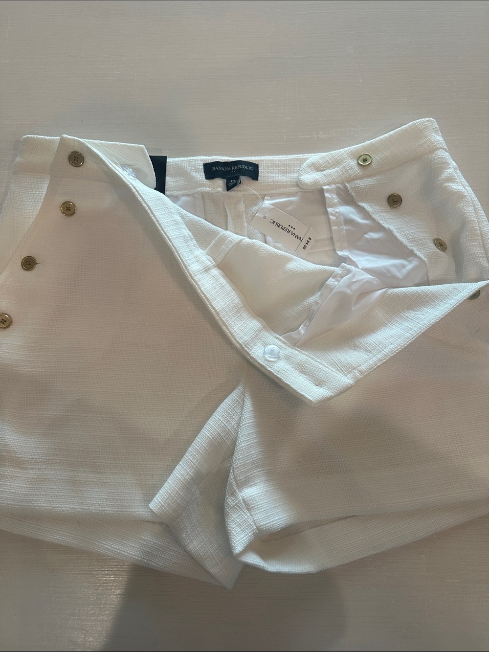 Banana Republic White Textured High-Rise Button Front Shorts